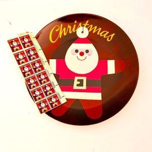 Vintage USPS Stamps Gingerbread Man Santa, Christmas 1979 Santa Plate